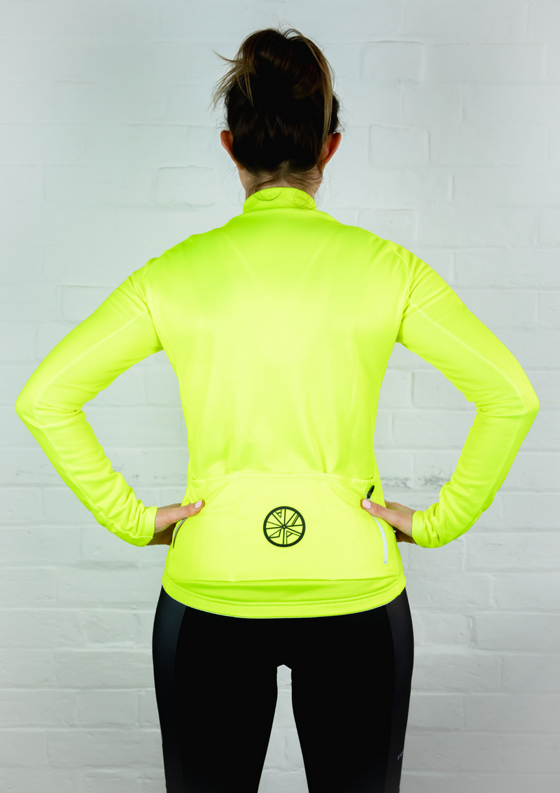Neon Yellow - Minimal Branded STP L/Sleeve Cycle Jersey - Stomp the Pedal