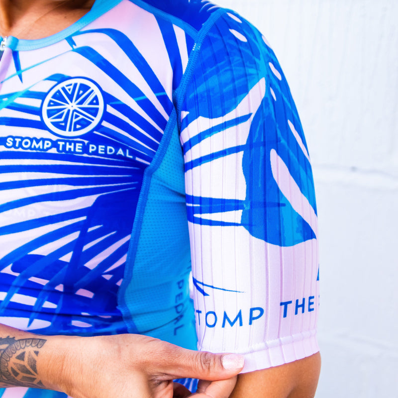 'Blush Palms' Aero Short Sleeve Trisuit - Stomp the Pedal