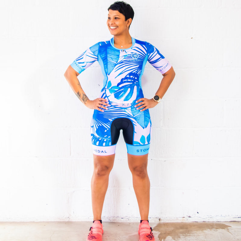 'Blush Palms' Aero Short Sleeve Trisuit - Stomp the Pedal