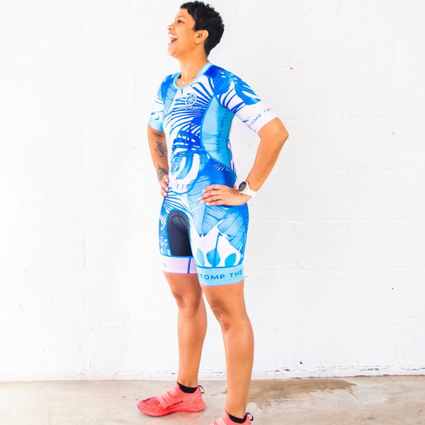 'Blush Palms' Aero Short Sleeve Trisuit - Stomp the Pedal
