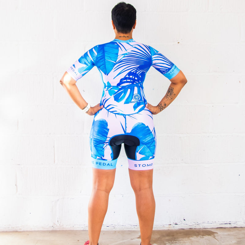 'Blush Palms' Aero Short Sleeve Trisuit - Stomp the Pedal