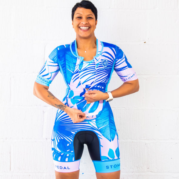 'Blush Palms' Aero Short Sleeve Trisuit - Stomp the Pedal