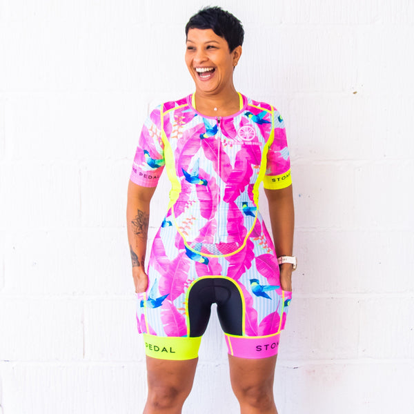 'Hummingbird' Short Sleeve Aero Trisuit - Stomp the Pedal